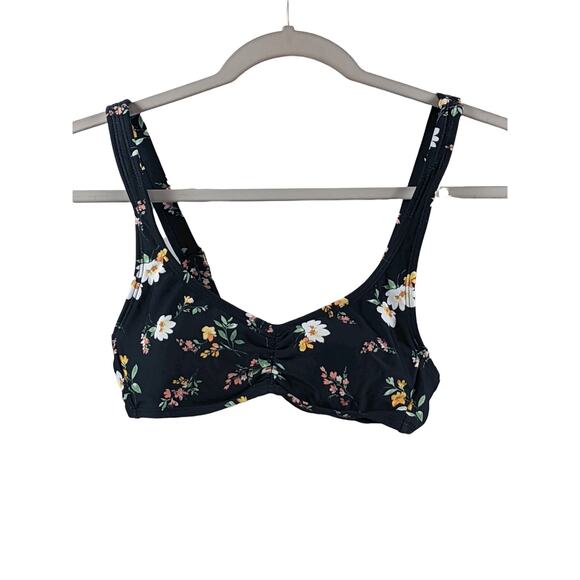 Cinch Front Bralette Bikini Top Xhilaration Black Floral Print XS Swimsuit Beach - Picture 1 of 10
